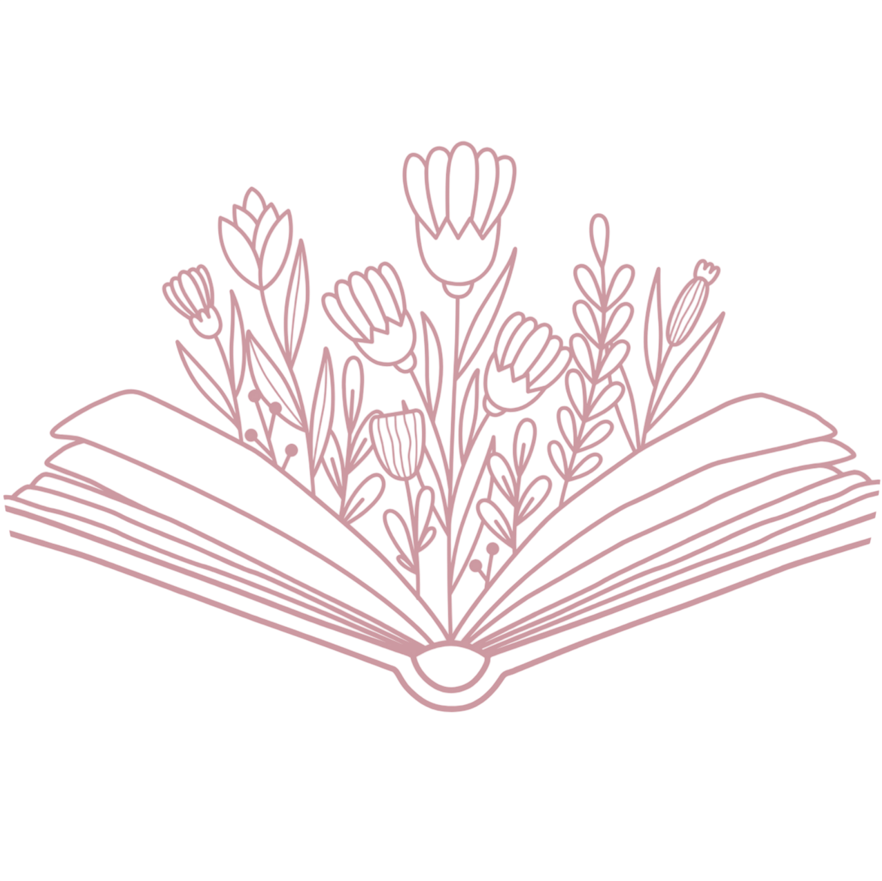An open book with flowers and leaves emerging from its pages.