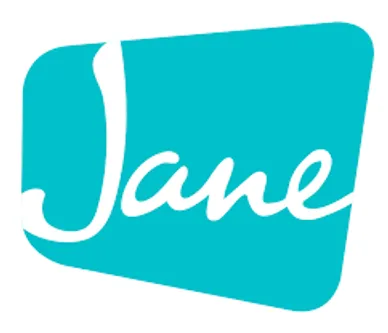 Stylized Jane text on turquoise shape