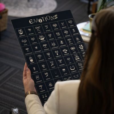 Person holding emotions chart